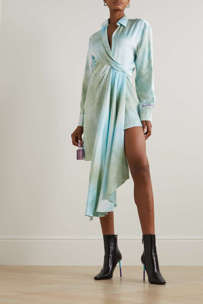 Off-White Bow wrap-effect embroidered tie-dyed satin-twill dress outlook