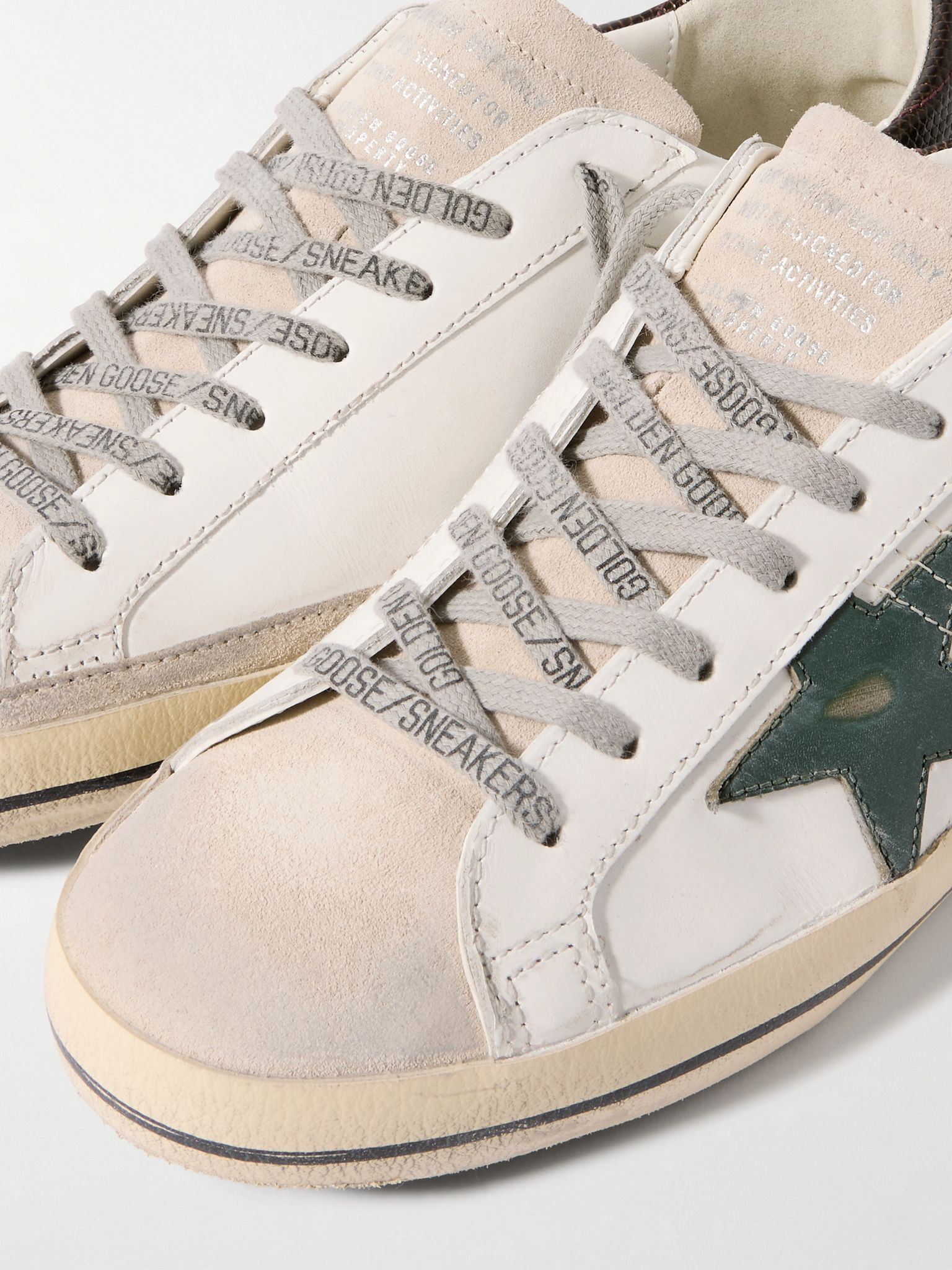 Super-Star Distressed Leather and Suede Sneakers White - 6