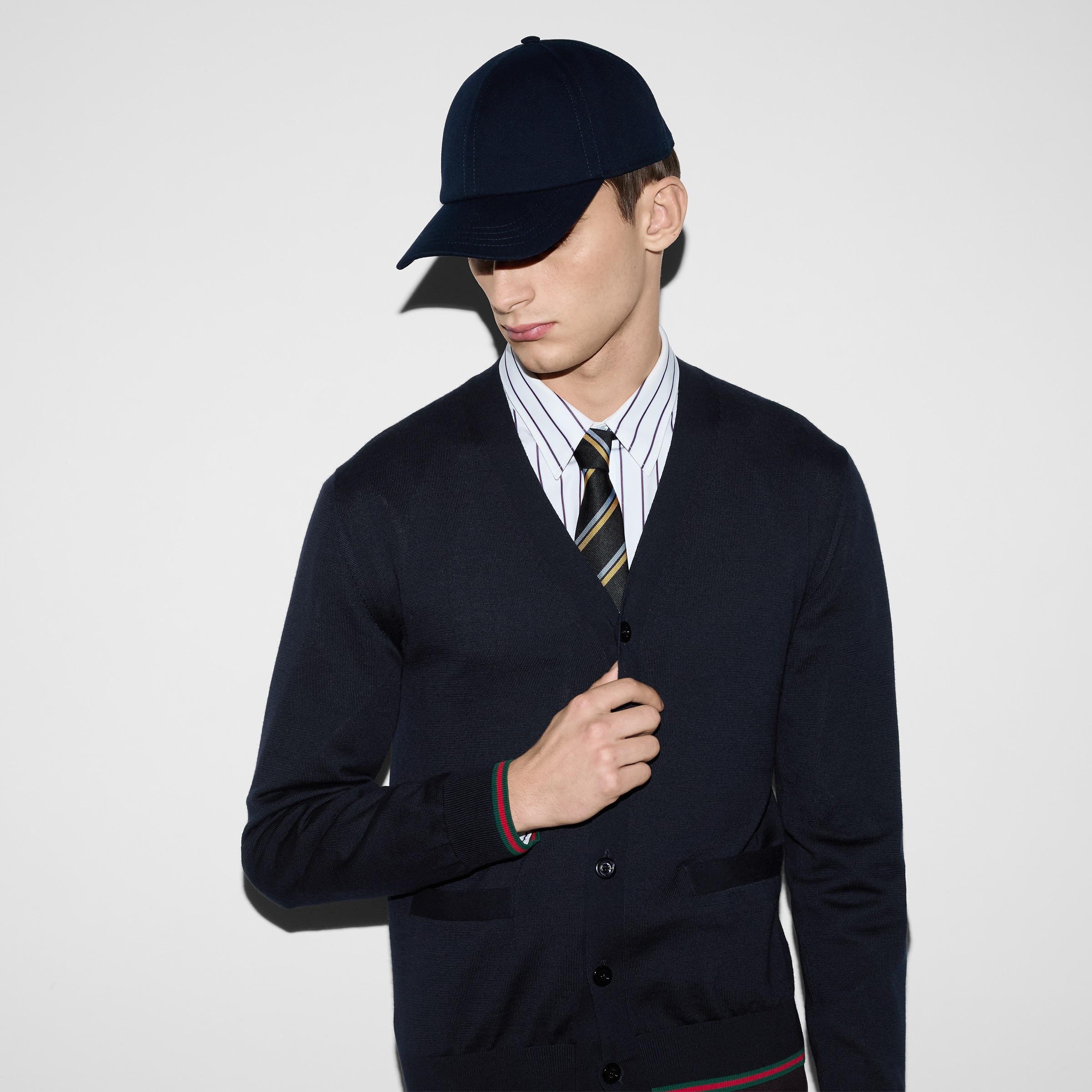 Wool knit cardigan with Web - 5