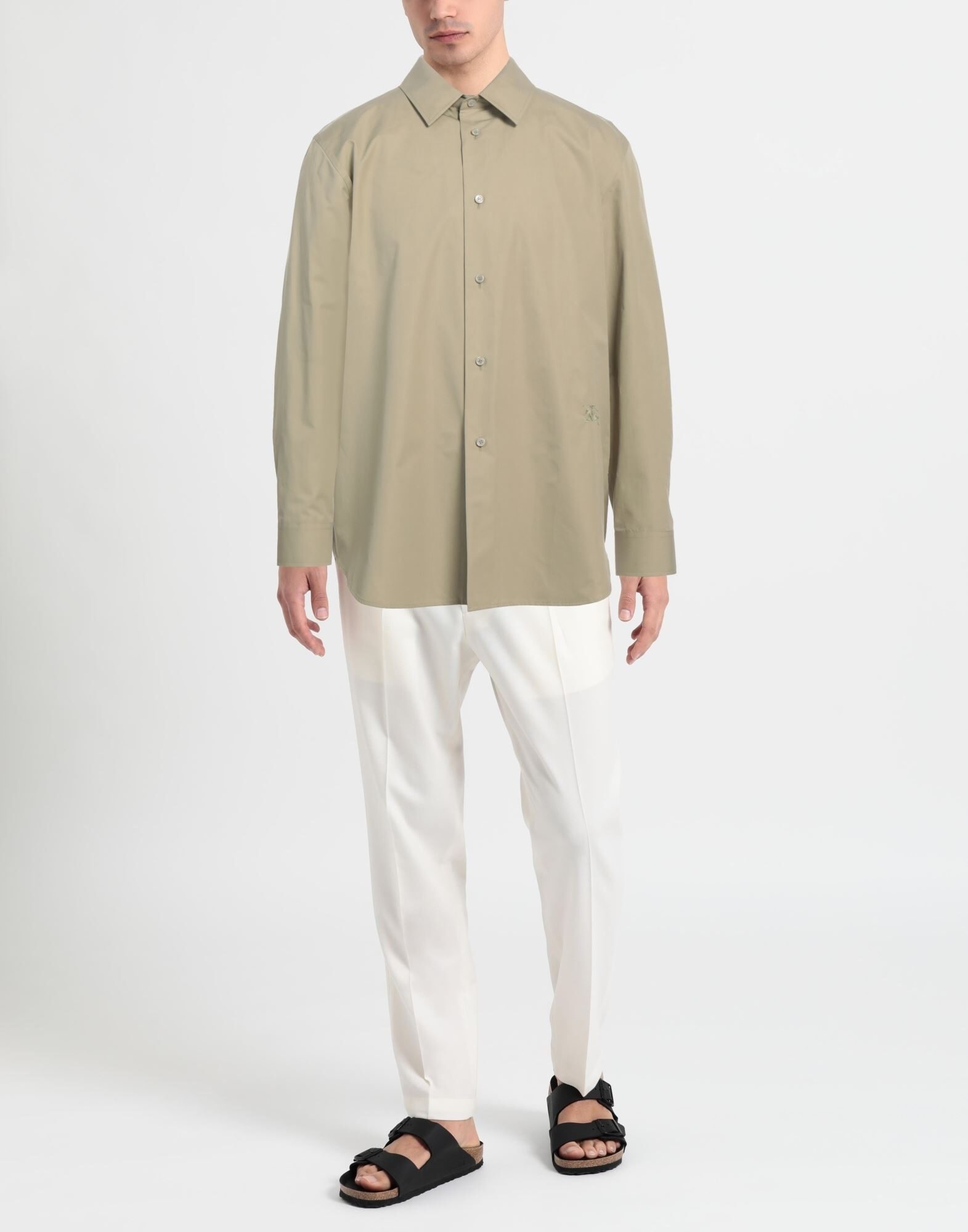 Burberrys オリーブグリーン 長袖シャツ 38 Burberry Military green Men's Solid Color Shirt | yoox