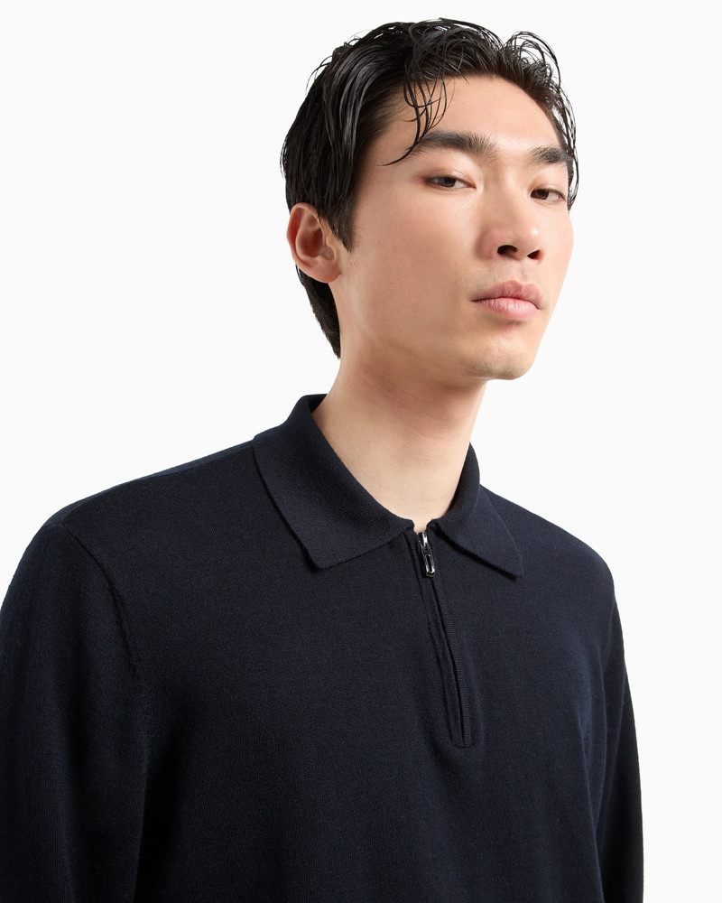TRAVEL ESSENTIALS PLAIN-KNIT VIRGIN-WOOL JUMPER WITH POLO COLLAR 5