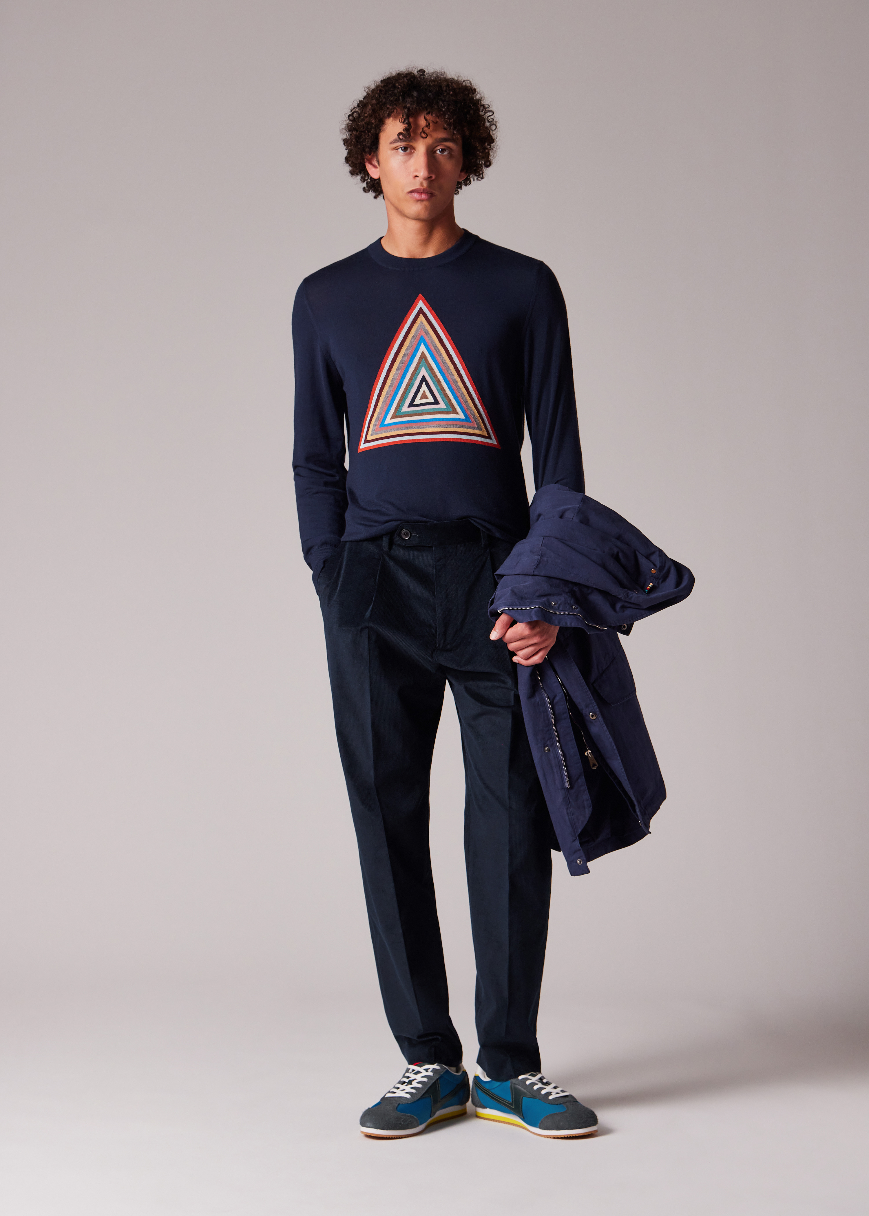 Navy Wool 'Pyramid Stripe' Intarsia Sweater - 5