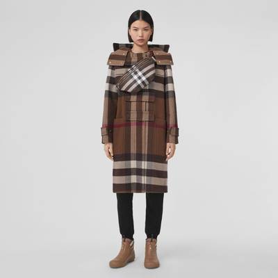 Burberry Detachable Hood Check Technical Wool Duffle Coat outlook