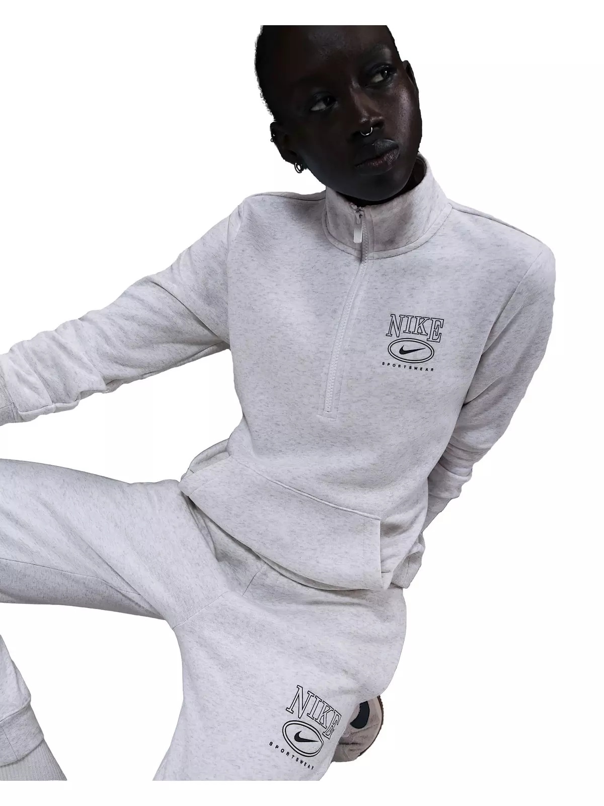 Women's Sportswear Club Fleece Mock-Neck 1/2 Zip Graphic Top - White - 3