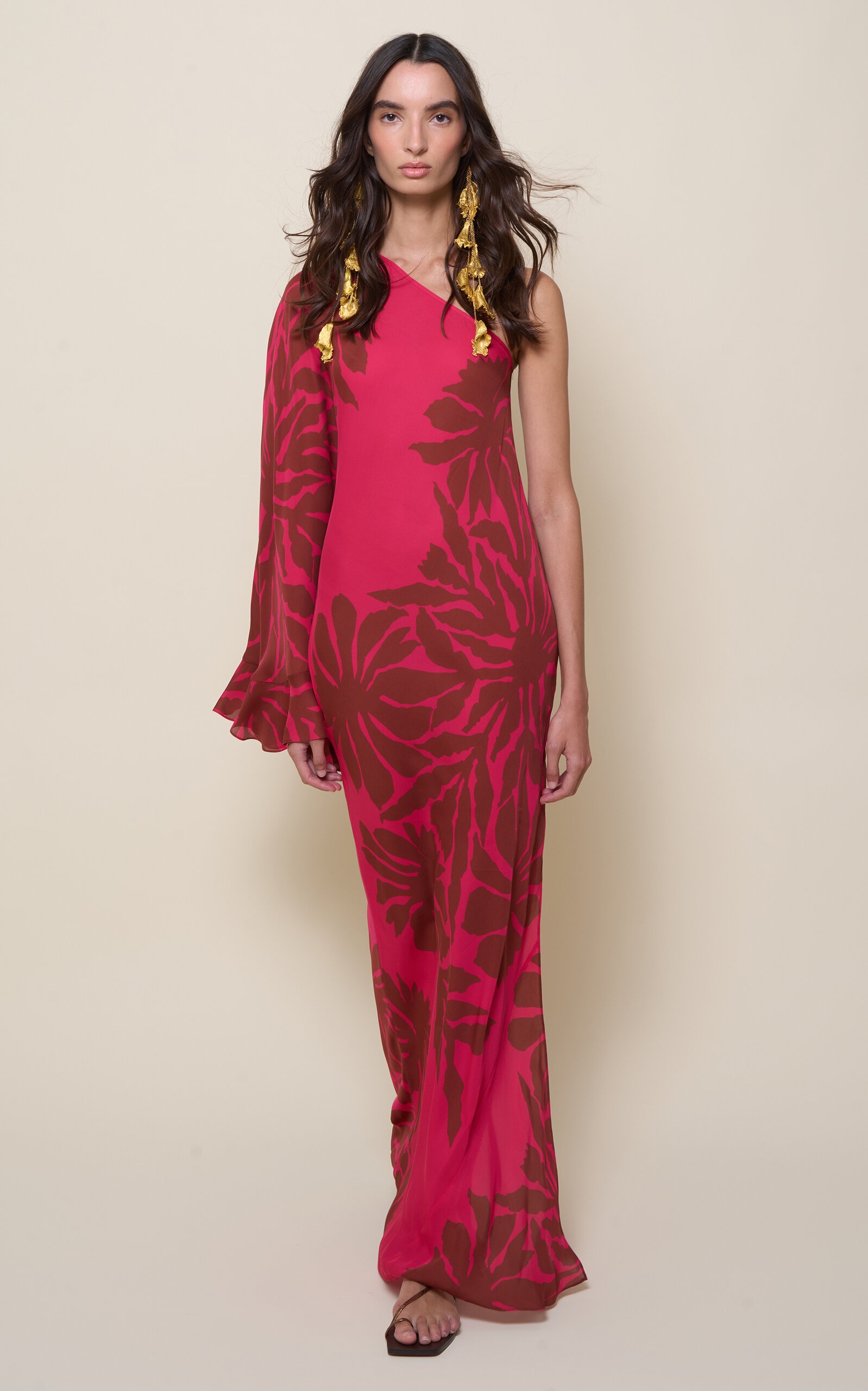 Seville Passion Asymmetric Silk Maxi Dress fuchsia - 3