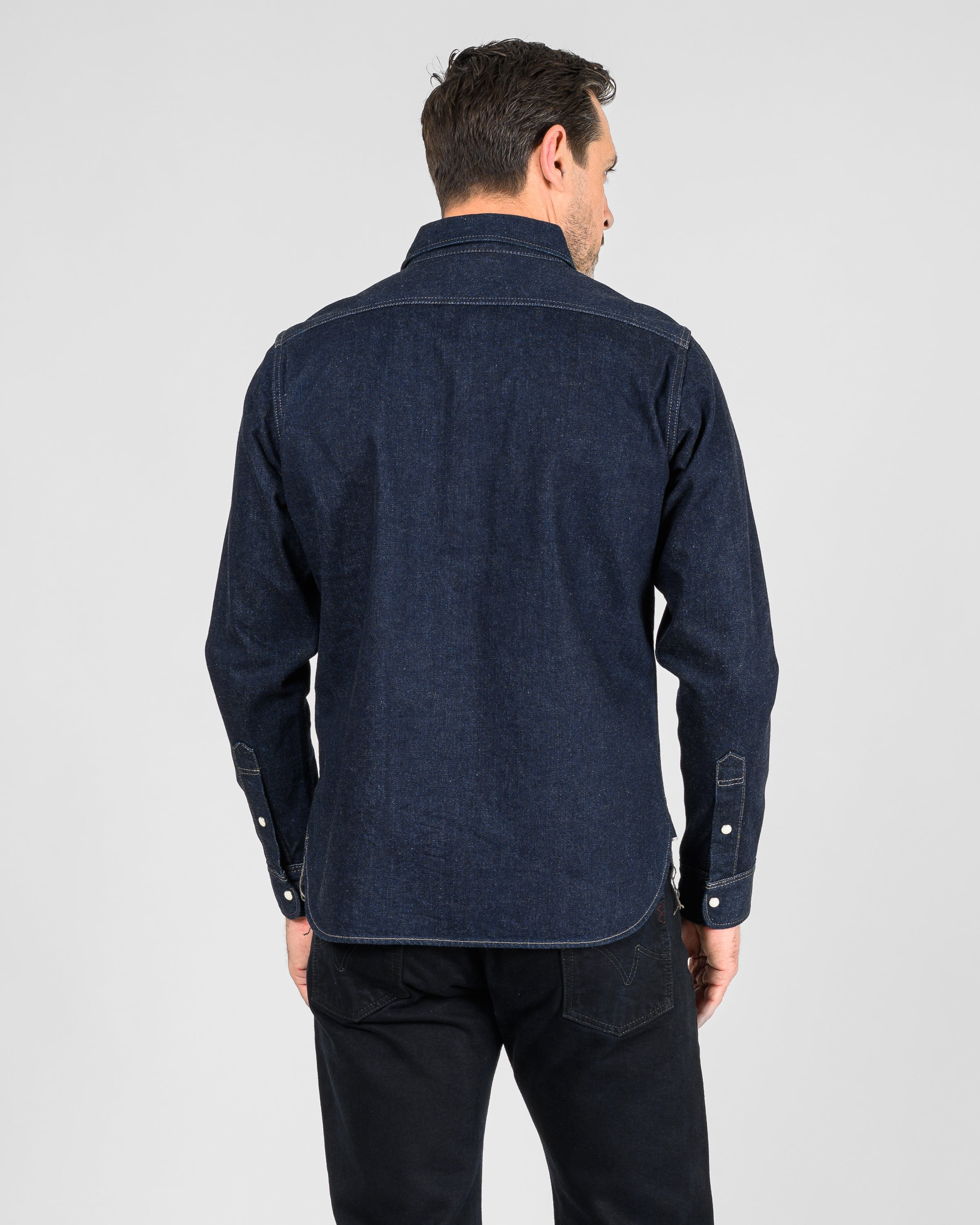 IHSH-326-IND 12oz Selvedge Denim Work Shirt With Snaps - Indigo - 10