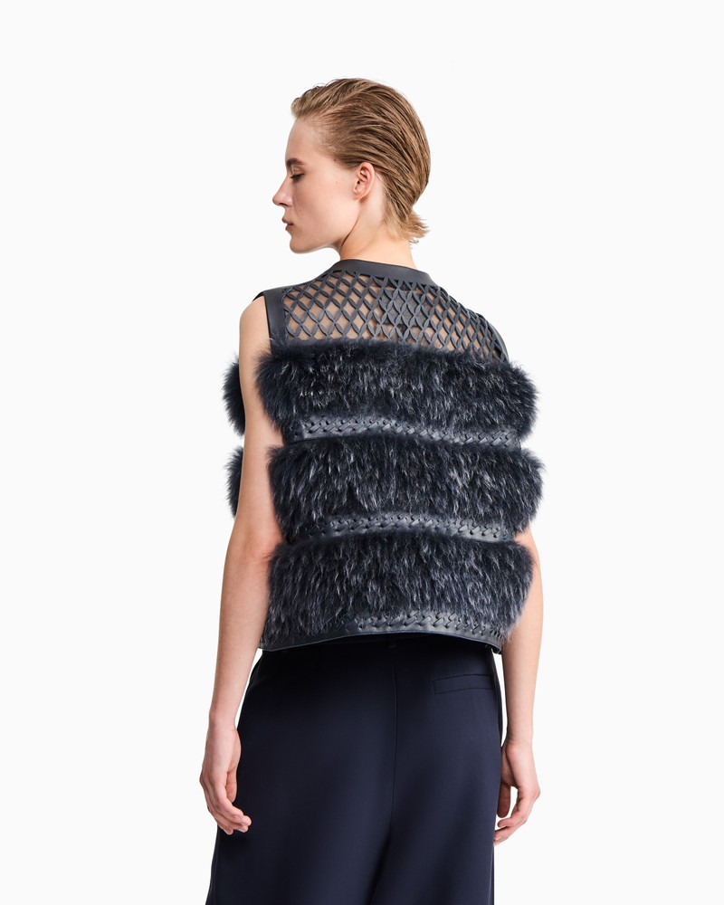 FUR AND LASER-CUT LEATHER VEST WITH TOGGLE CLOSURE 6