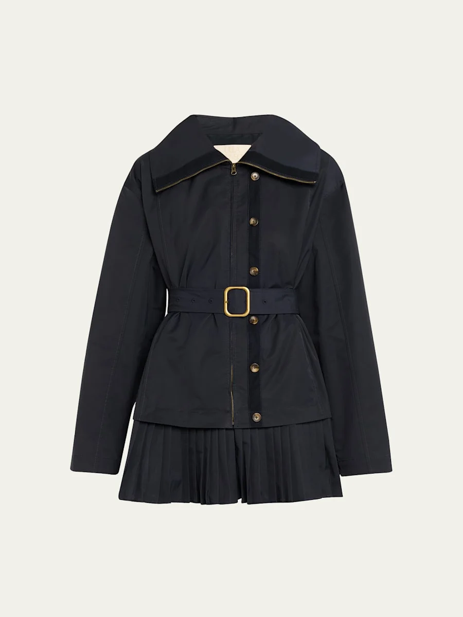 Lison Belted Jacket with Pleated Hem - 1