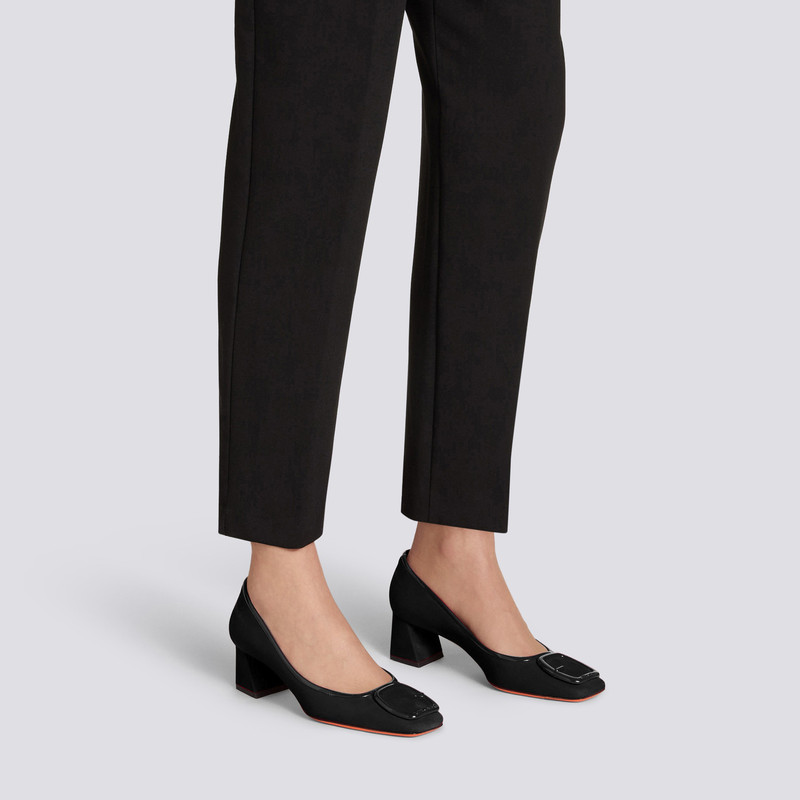 Santoni Women's black suede mid-heel pump outlook