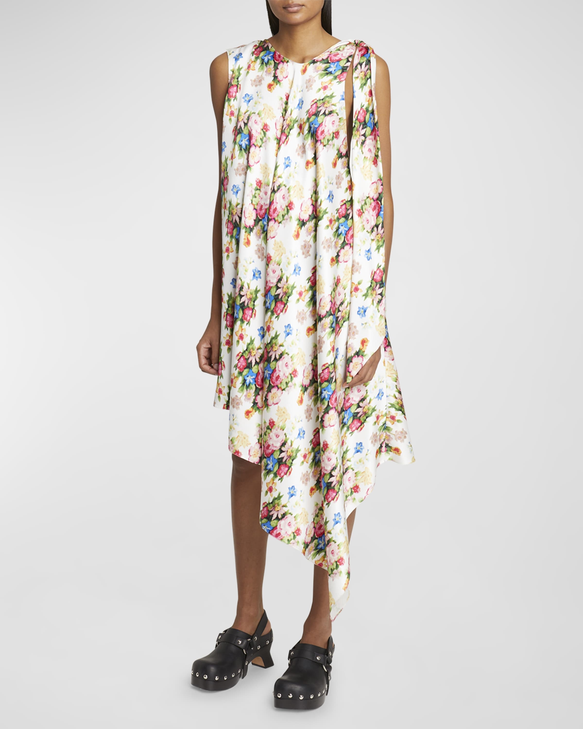 Asymmetric Floral Silk Shift Dress - 2