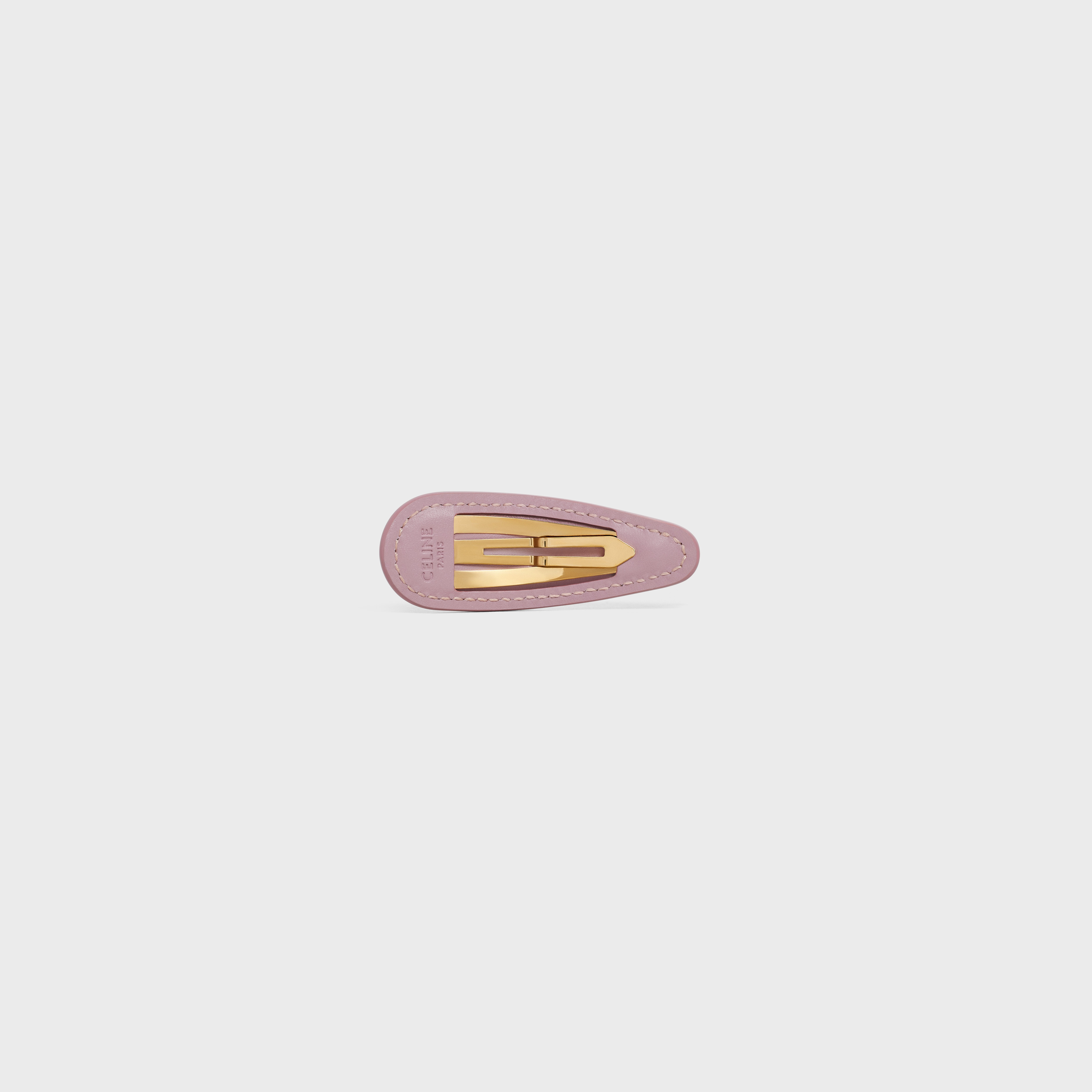 Triomphe Snap Hair Clip in Brass with Gold Finish, Calfskin and Steel - 3