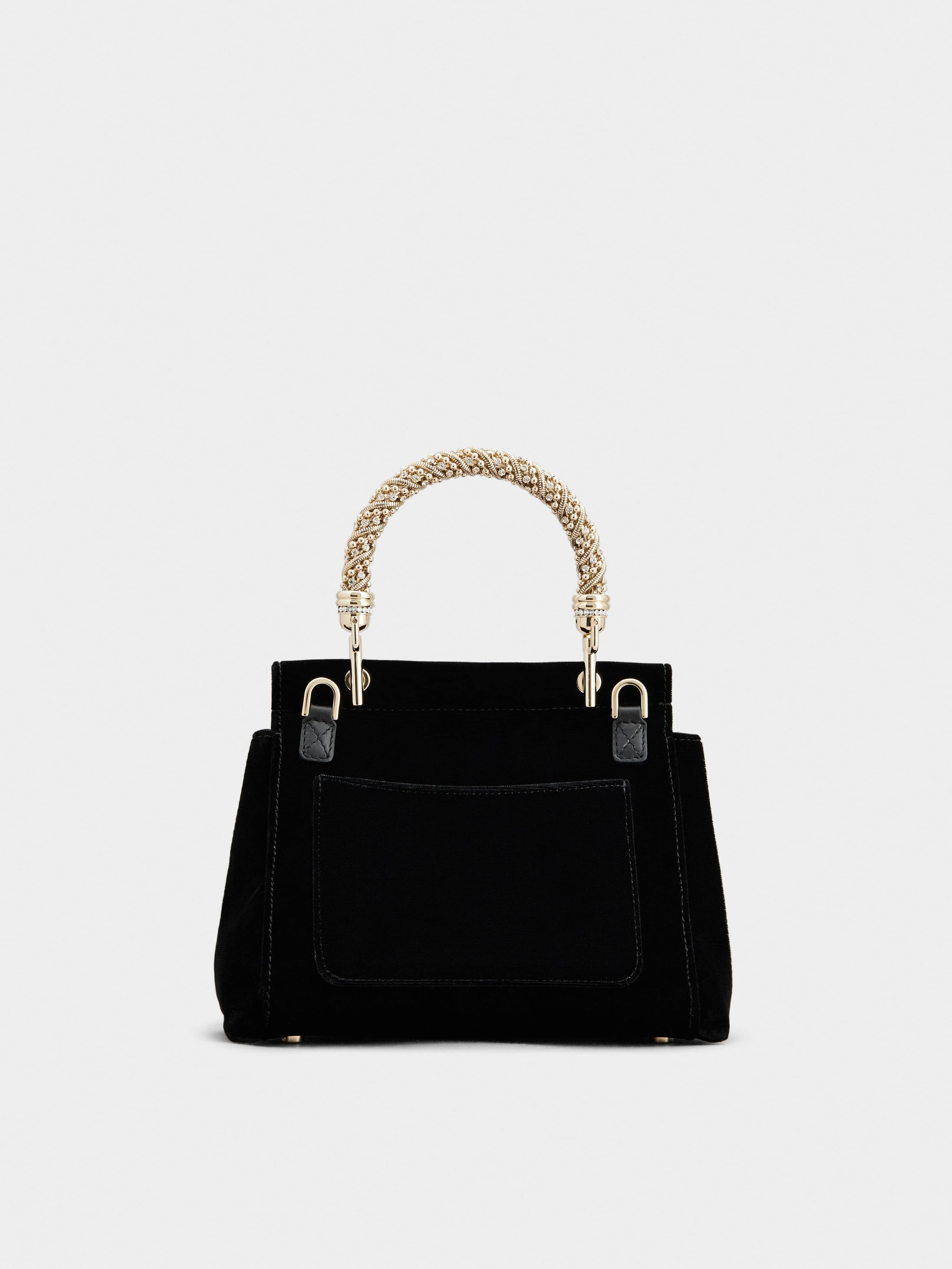 Viv' Cabas Jewel Crown Flower Strass Buckle Mini Bag in Velvet - 5