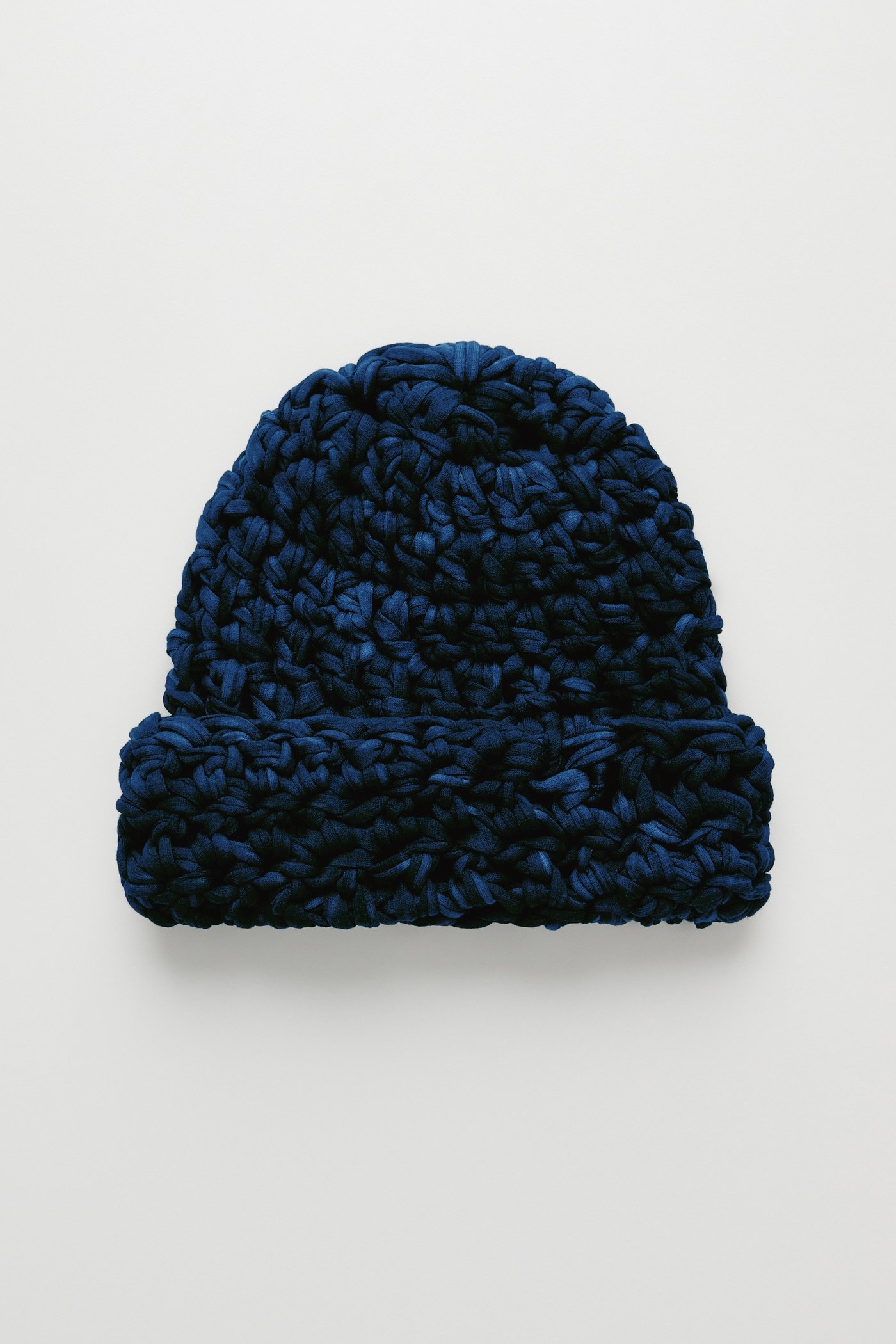 Crochet Beanie Overdyed Blue Jersey - 1