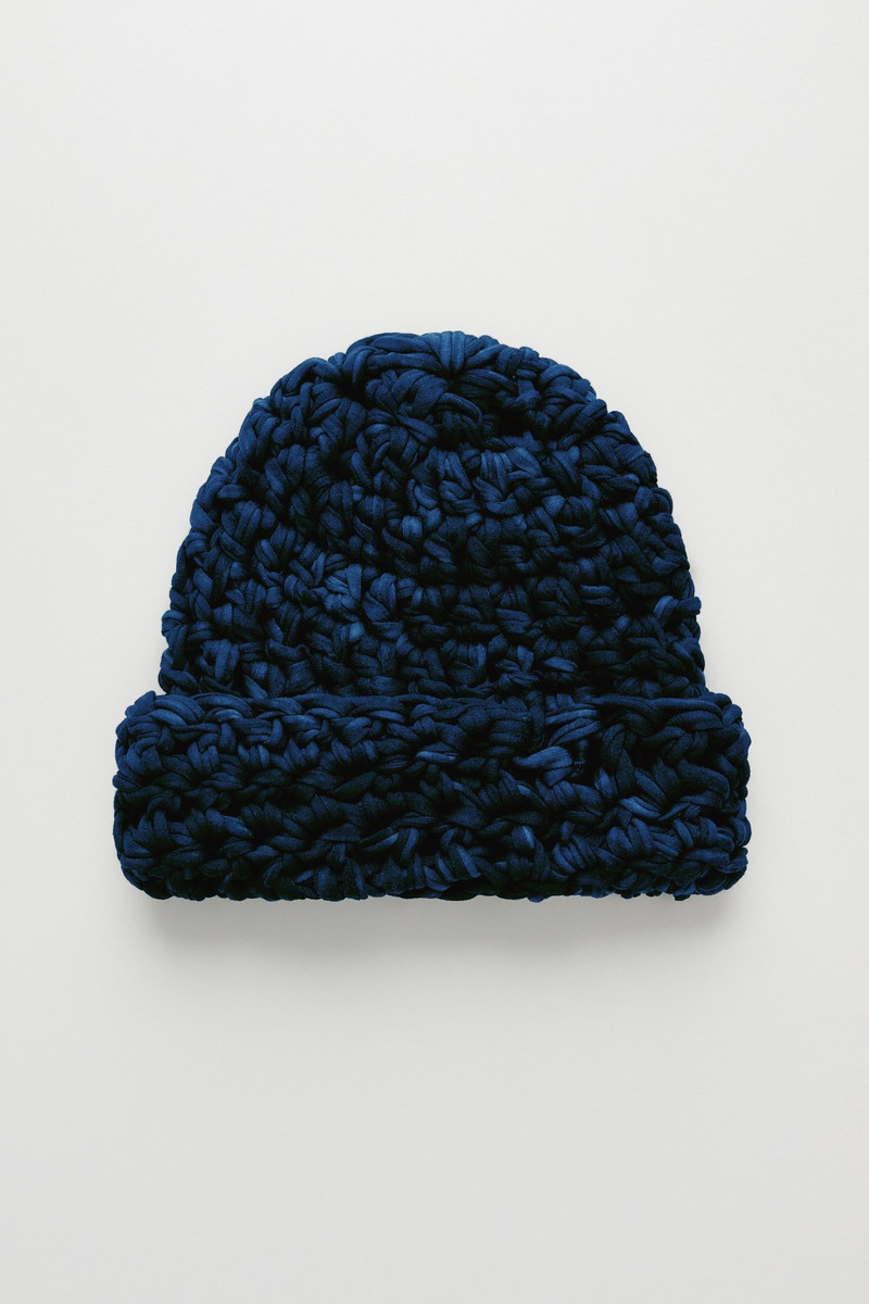 Crochet Beanie Overdyed Blue Jersey 1