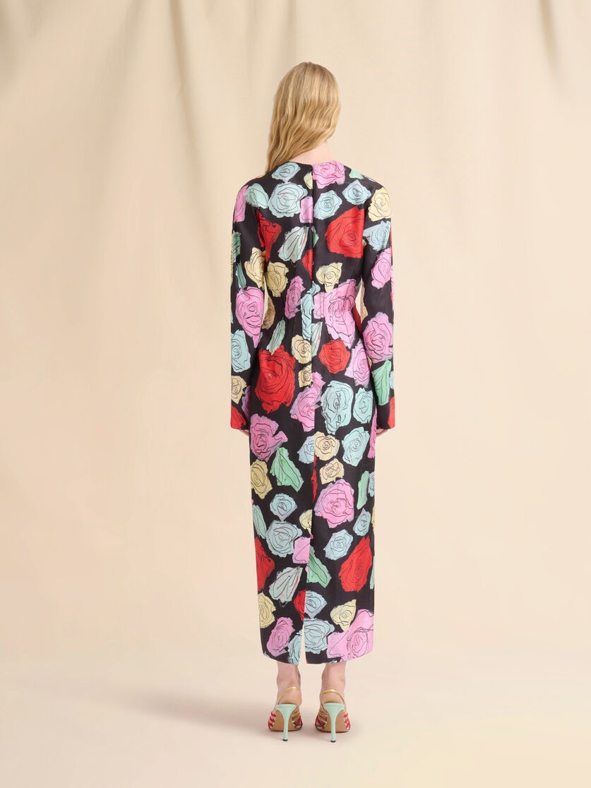BLACK SILK LONG-SLEEVE DRESS WIH ORION PRINT - 3
