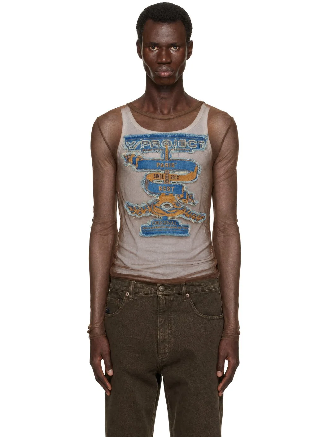 Brown 'Paris' Best' Mesh T-shirt - 1