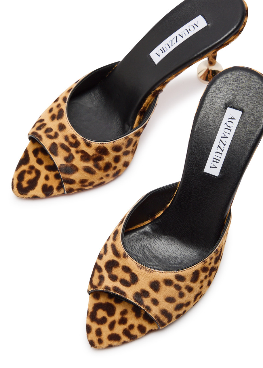 Aquazzura Bisous 85 Leopard-print Calf-hair Mules - 3