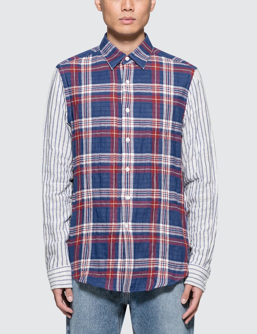 Patchwork Sleeve Check Shirt - 1