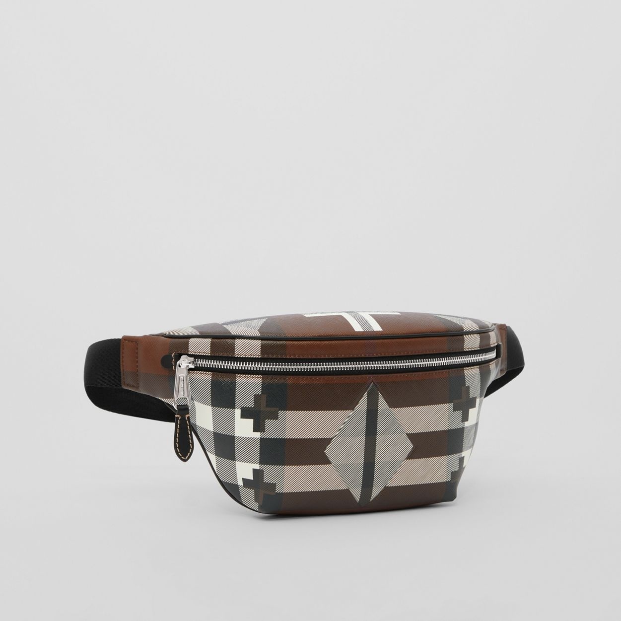 Geometric Check and Leather Bum Bag - 7