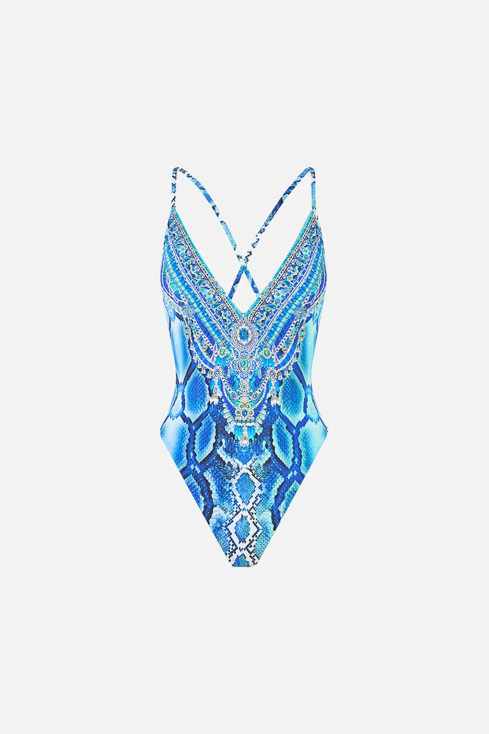 PADDED V NECK CROSS BACK ONE PIECE - 1