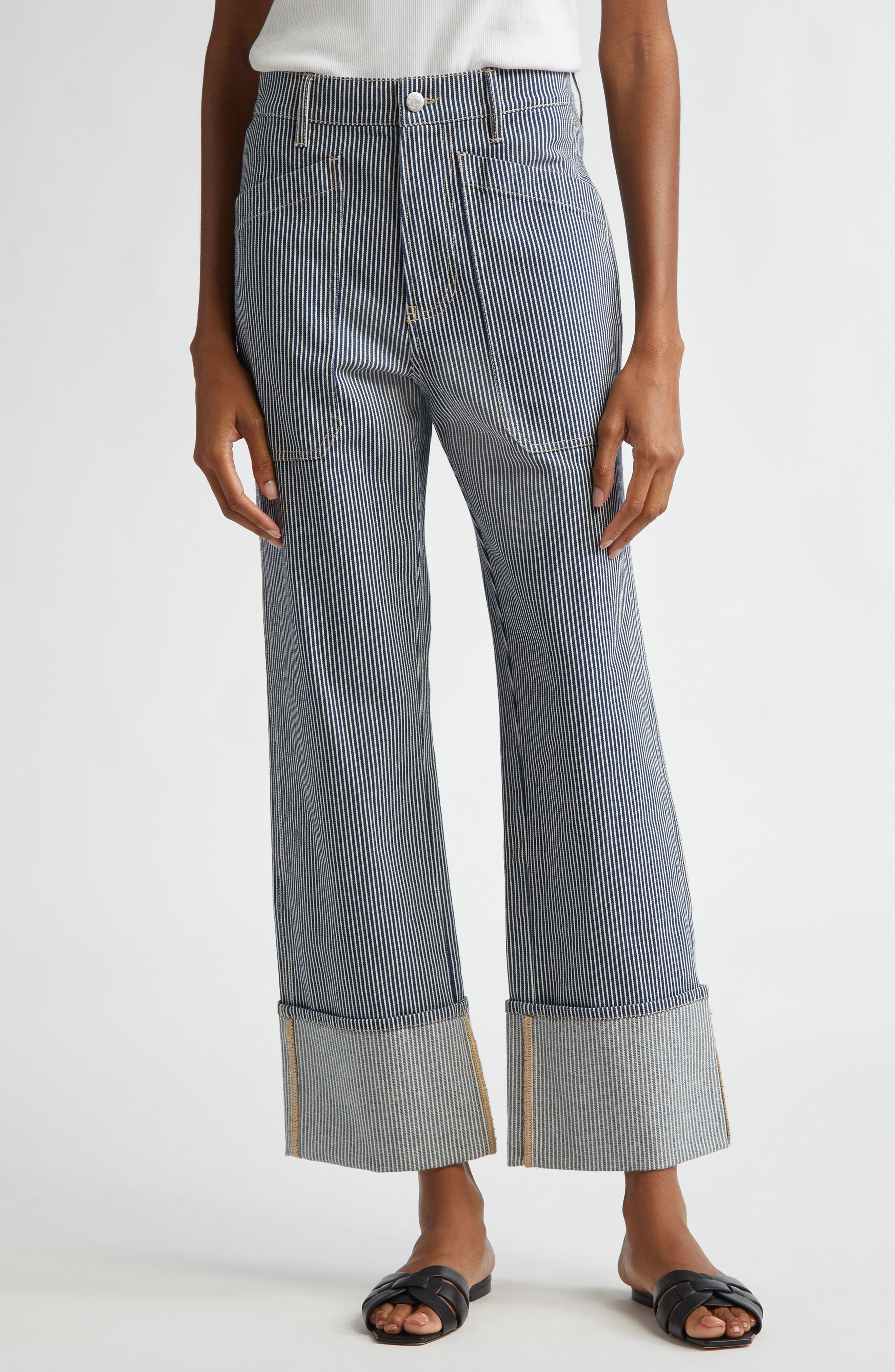 Veronica Beard Dylan Stripe High Waist Relaxed Straight Leg Jeans in Solstice Stripe at Nordstrom - 1