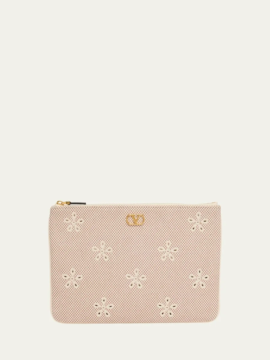 Eyelet-Embroidered Canvas Clutch Bag - 1