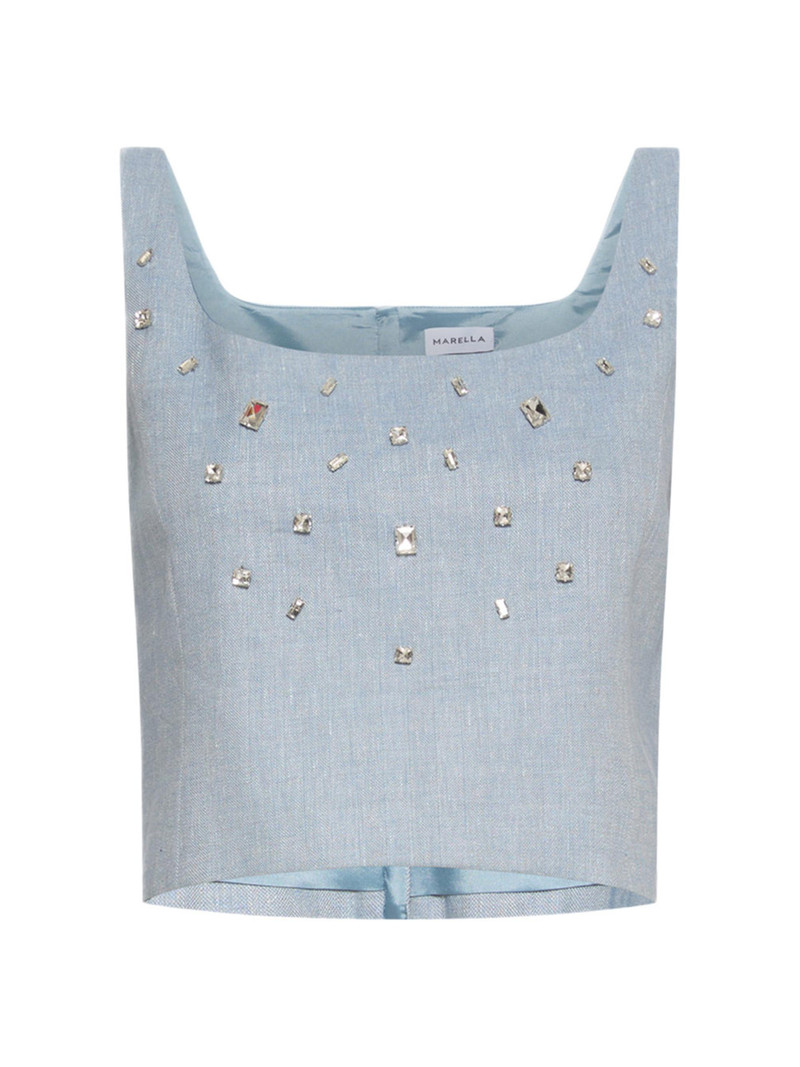 Women's Stretch Linen and Viscose Top - Light Blue 1