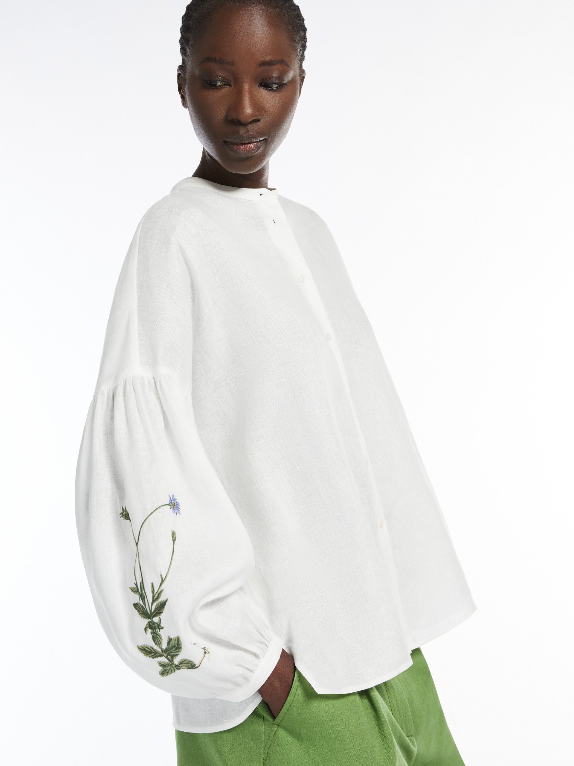 ILEX Linen mandarin collar shirt - 5