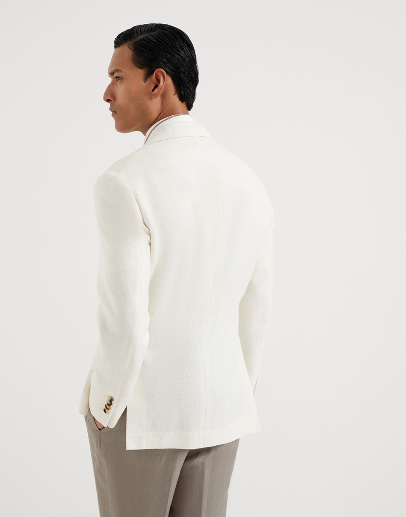 Brunello Cucinelli Linen, silk, virgin wool and cotton chevron deconstructed Cavallo blazer outlook