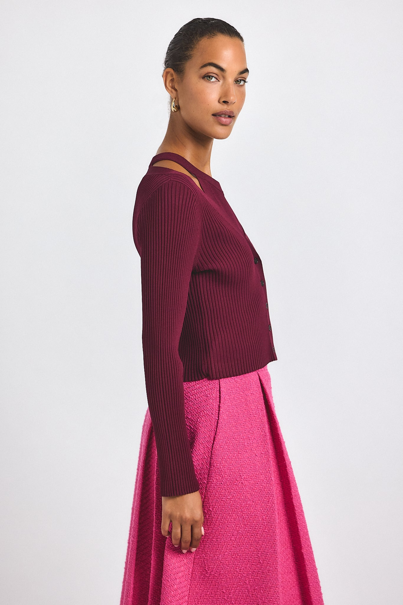 LONNIE VISCOSE KNIT LAYERED CARDIGAN - 3