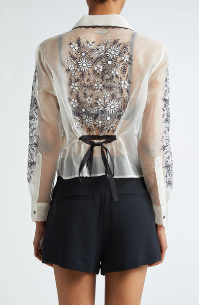 BODE Floral Embroidered Silk Organza Button-Up Shirt outlook