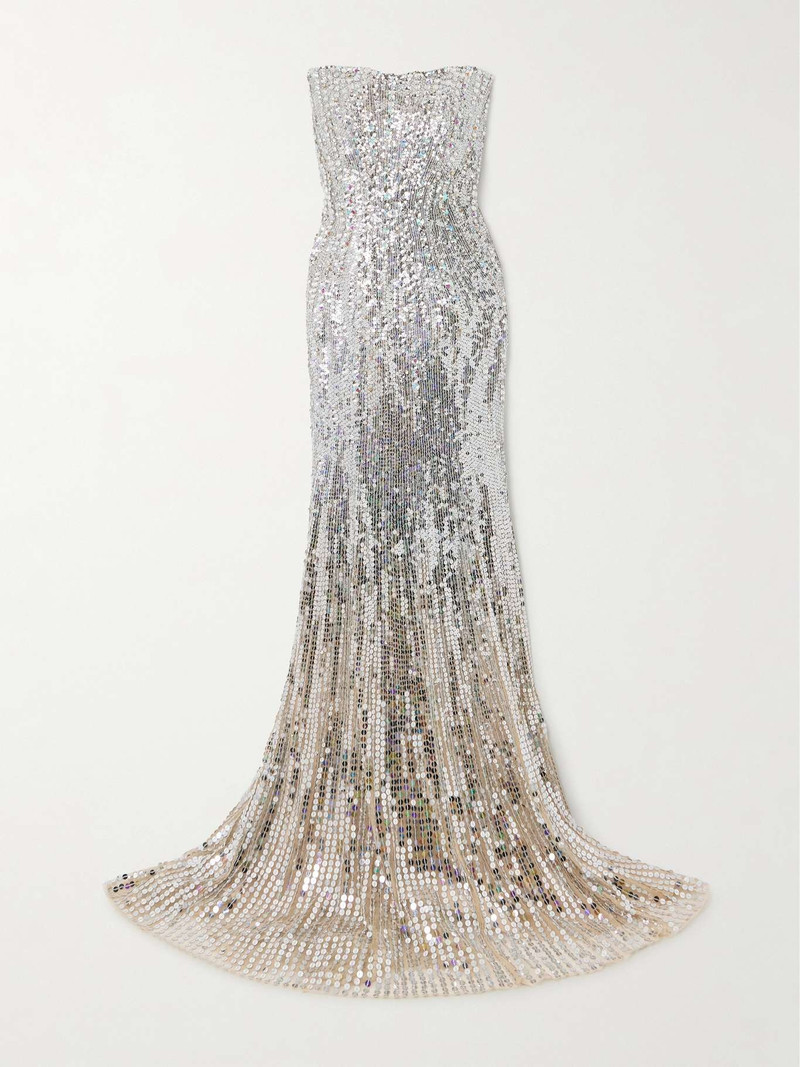 Sarai strapless crystal and sequin-embellished tulle gown Silver - 1