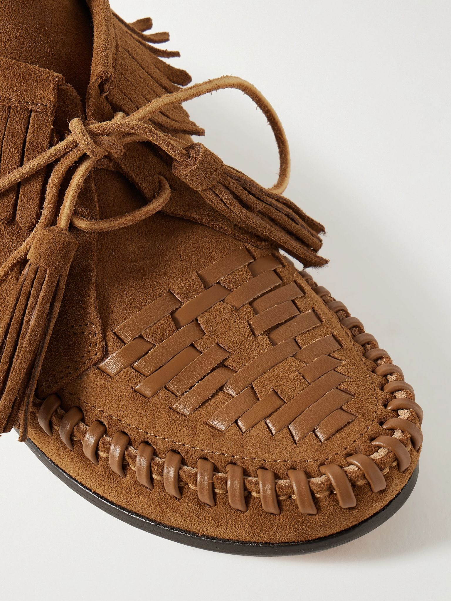Felsa fringed tasseled leather-trimmed suede ankle boots Taupe - 4