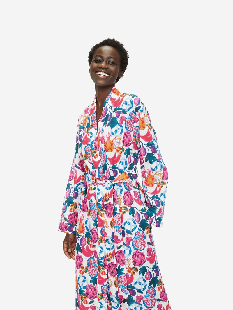 Derek Rose Women's Long Dressing Gown Ledbury 50 Cotton Batiste White outlook