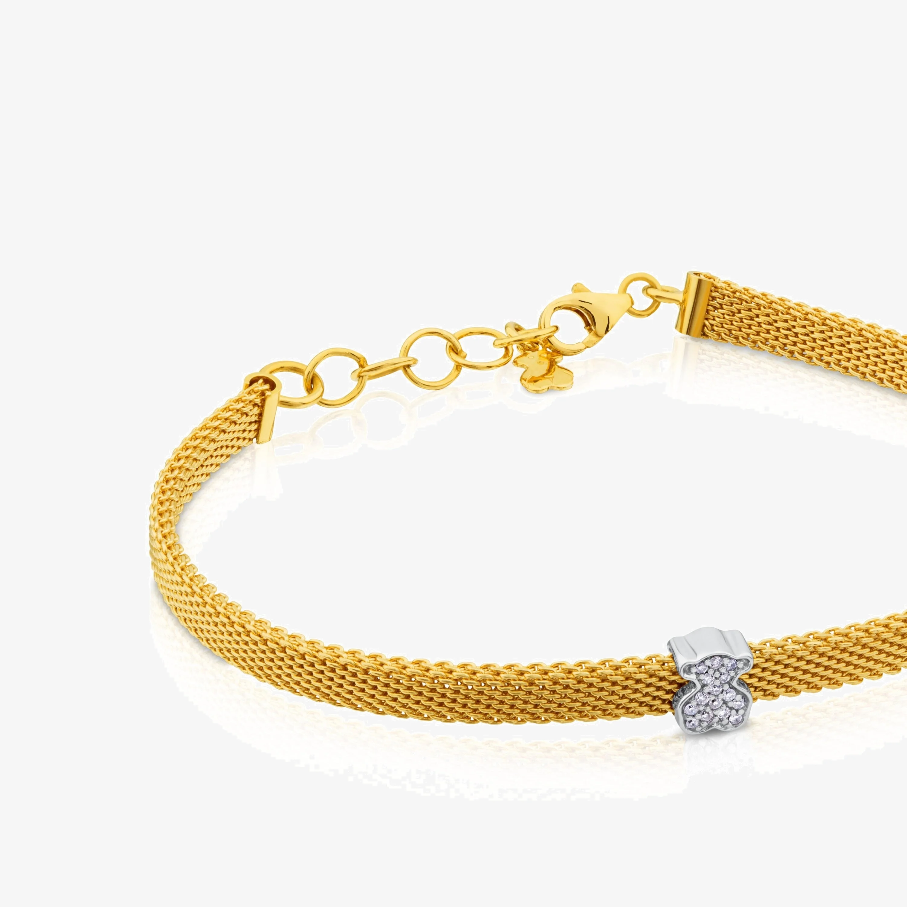 18K Solid gold and 18K white gold Icon Mesh Bracelet with Diamonds Bear motif - 1