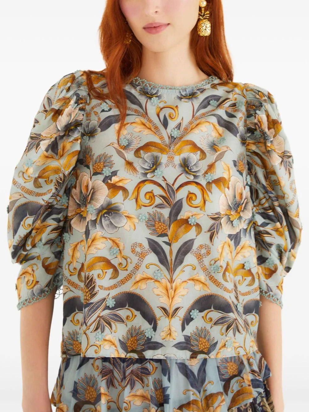 puff-sleeve floral blouse - 1