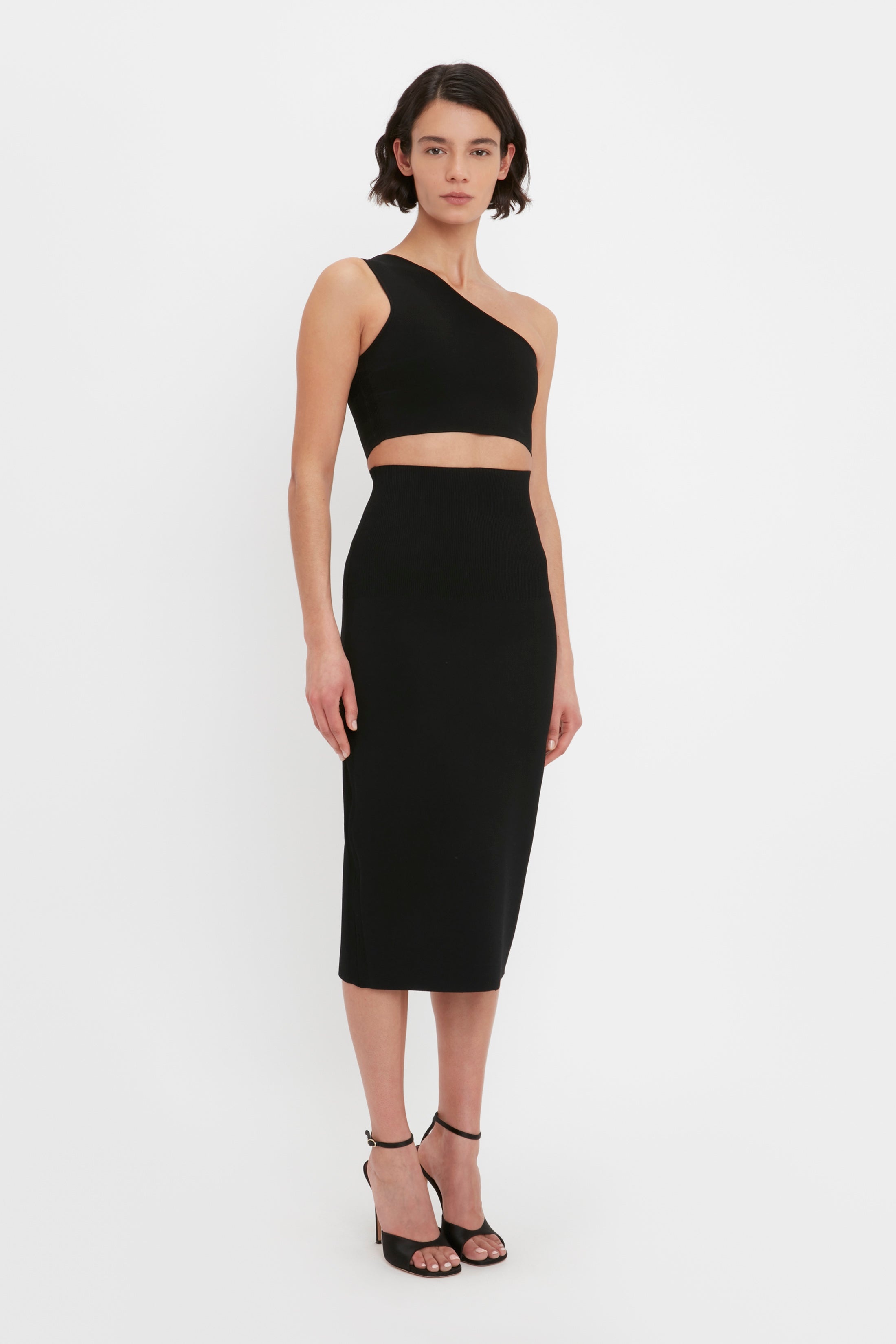 VB Body One Shoulder Crop Top In Black - 5