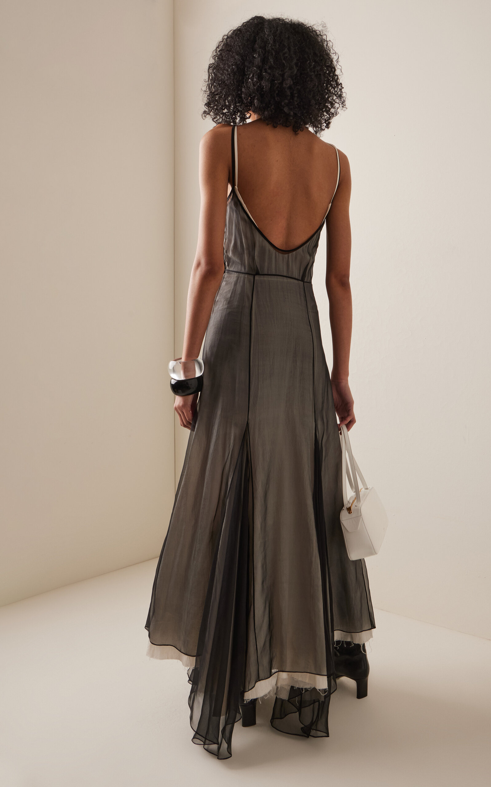 Silk Chiffon Godet Dress black/white - 4