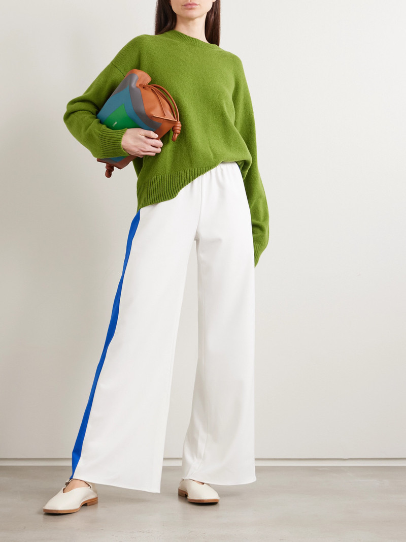 LA LIGNE Colby Striped Stretch Recycled-crepe Wide-leg Pants outlook