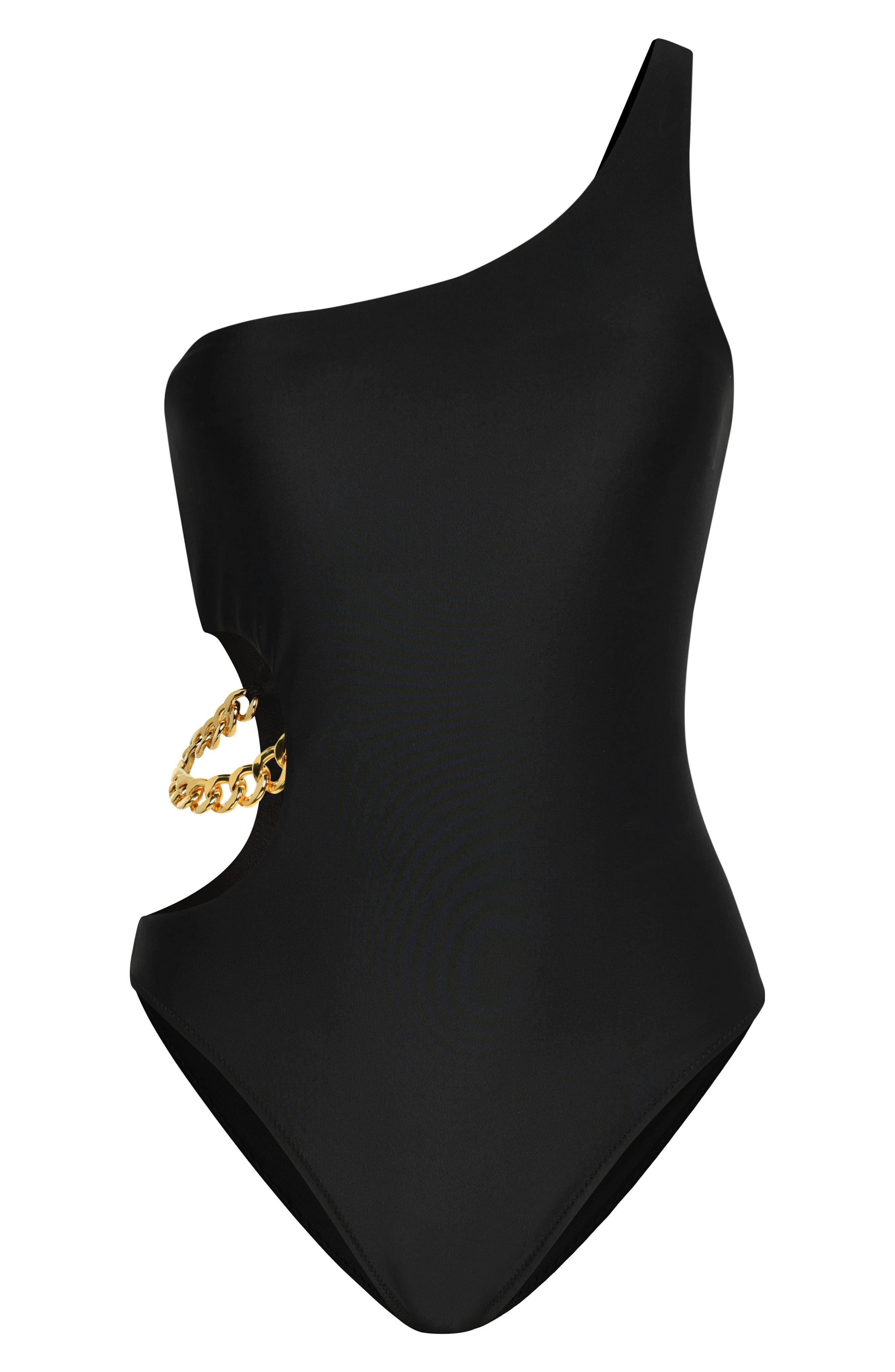 L'AGENCE Ava Cutout Chain One-Shoulder One-Piece Swimsuit in Black at Nordstrom - 5