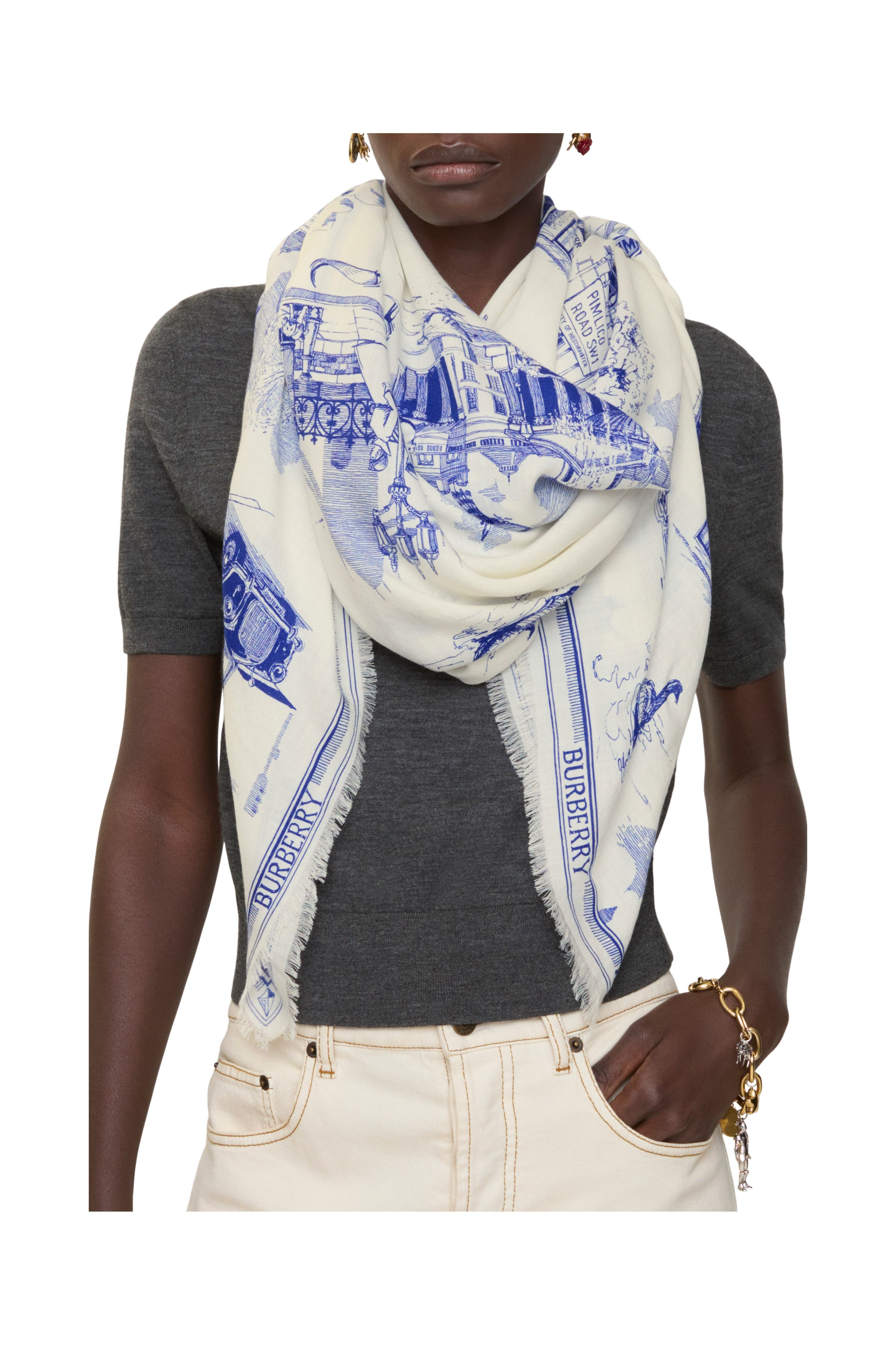 burberry London Landmarks Wool Silk Scarf in Knight at Nordstrom - 2