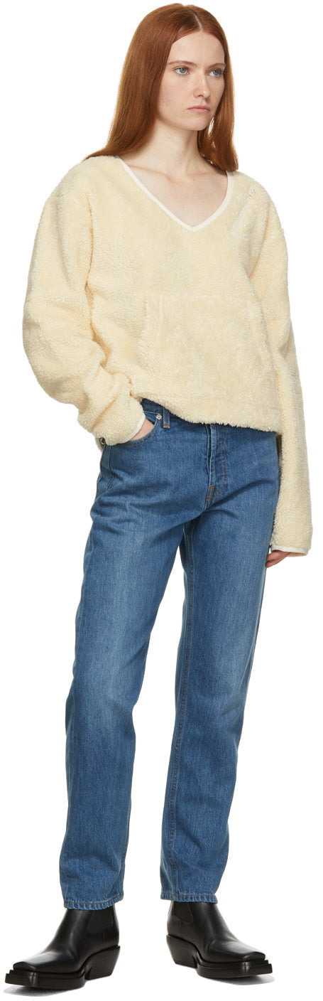 Helmut Lang Women Off-White Fleece V-Neck Sweater - 4