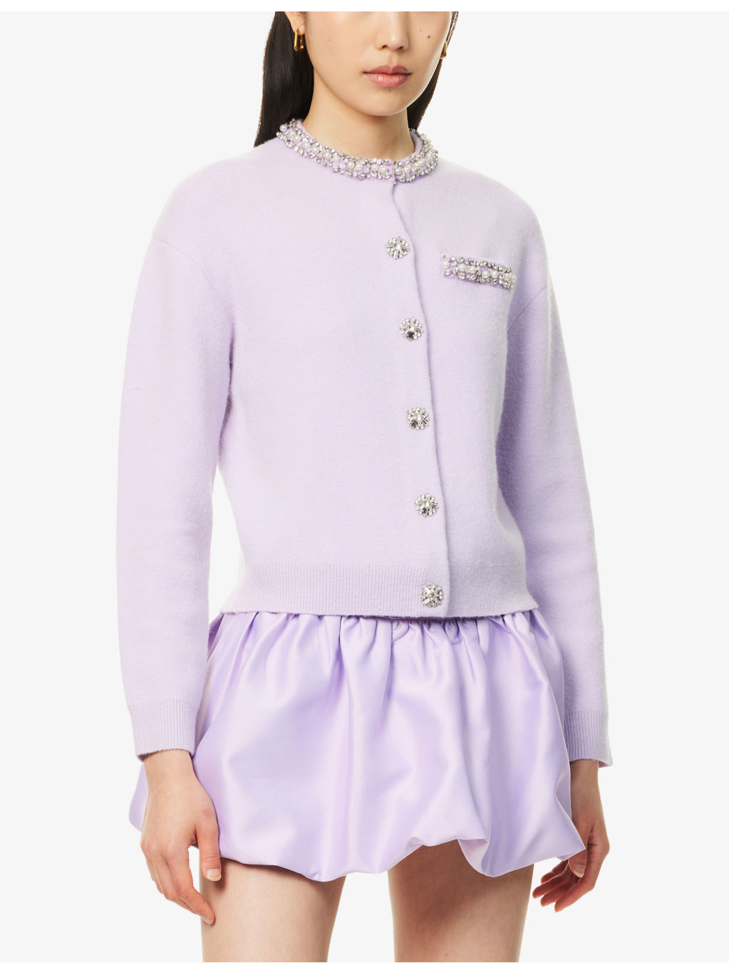 Round-Neck Crystal-Embellished Knit Cardigan - 3