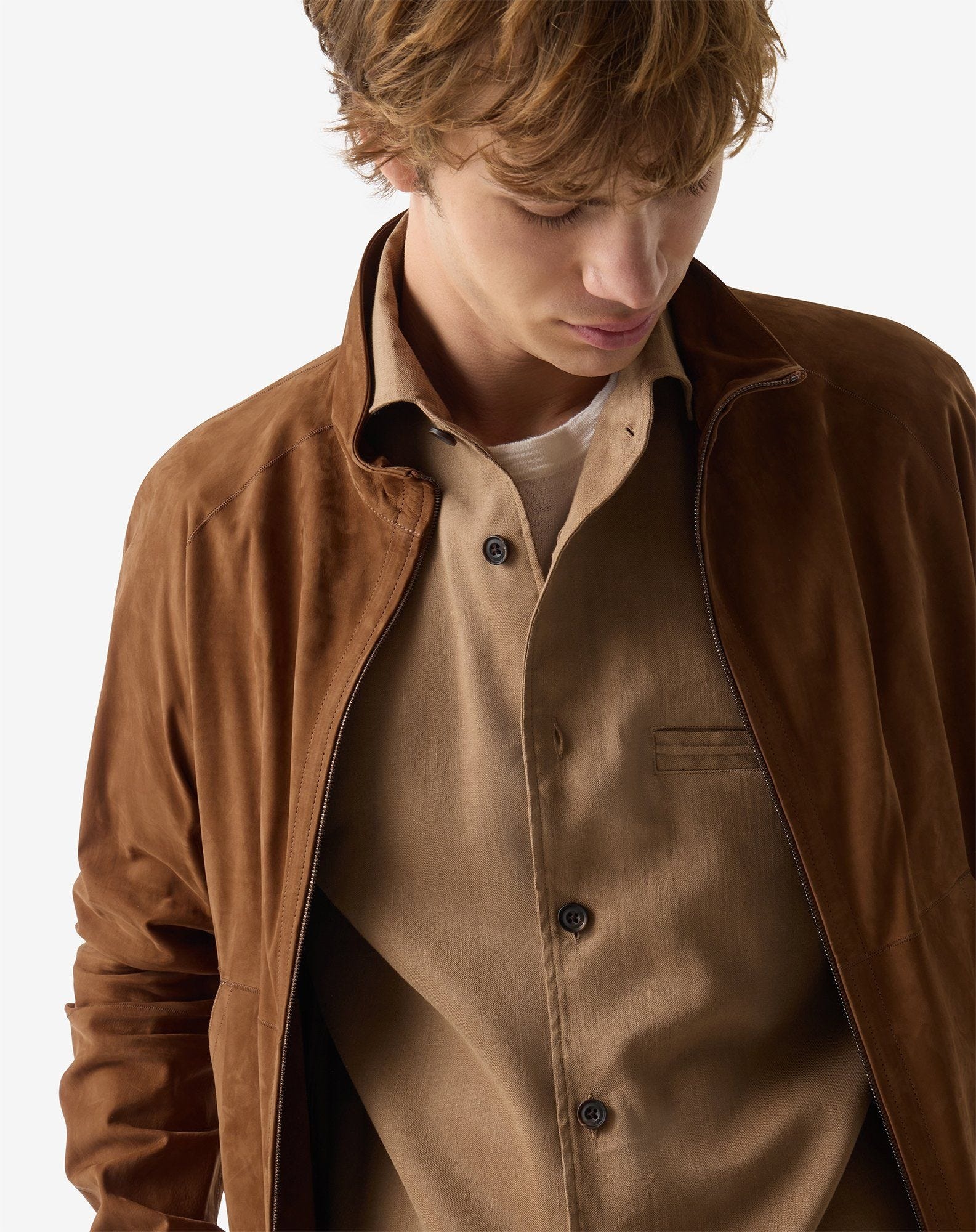 Tobacco-brown bomber jacket made from super light suede - 5