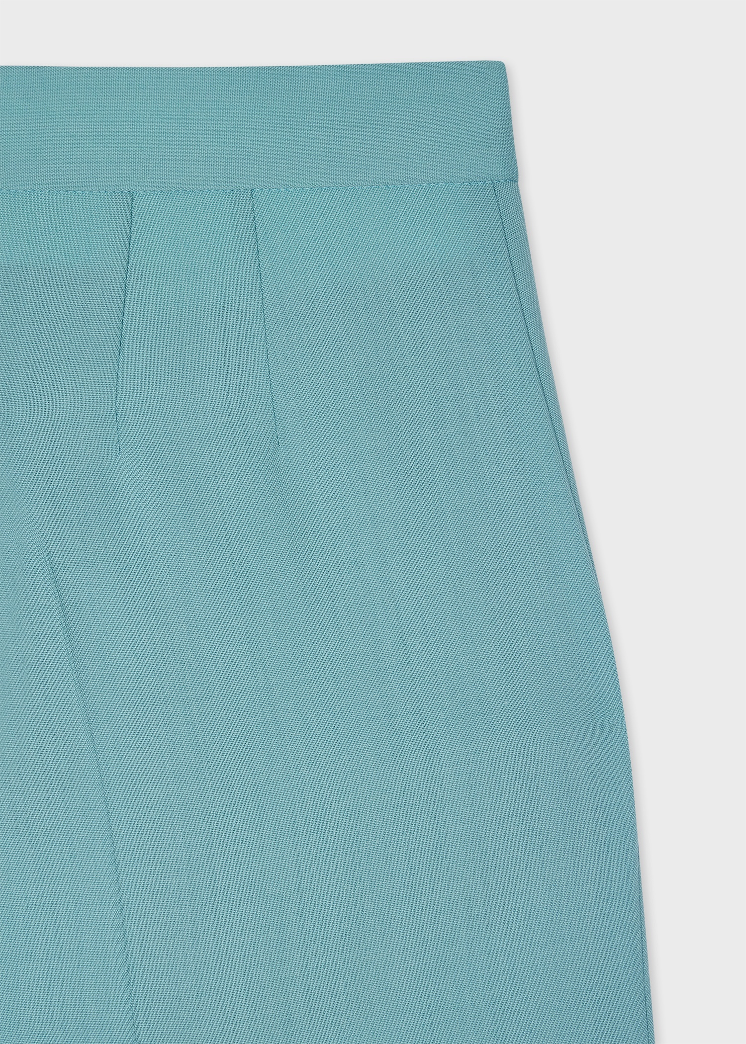 Women's Sea Green Wool Wide-Leg Trousers - 2