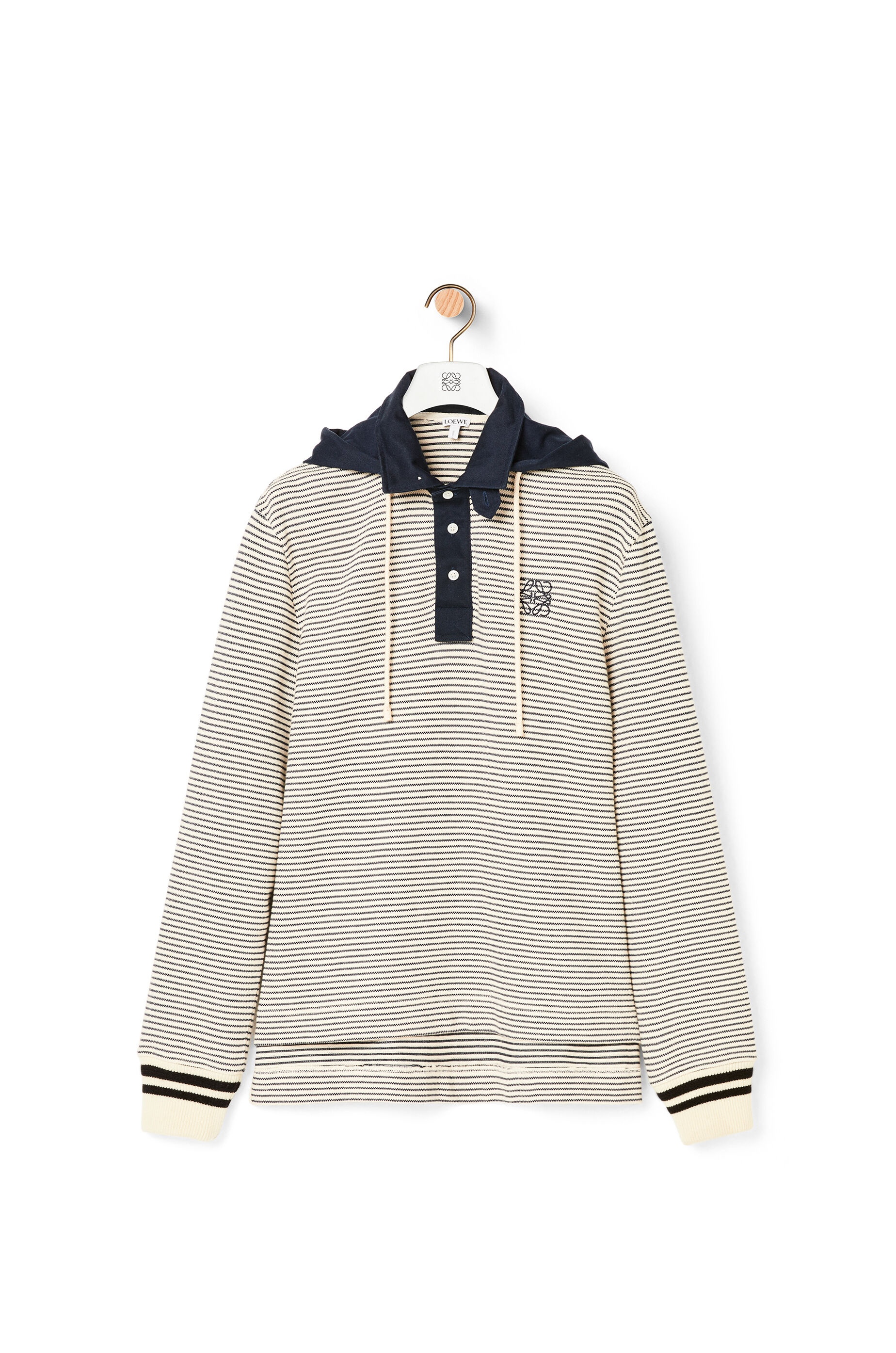 Hooded polo in striped cotton - 1