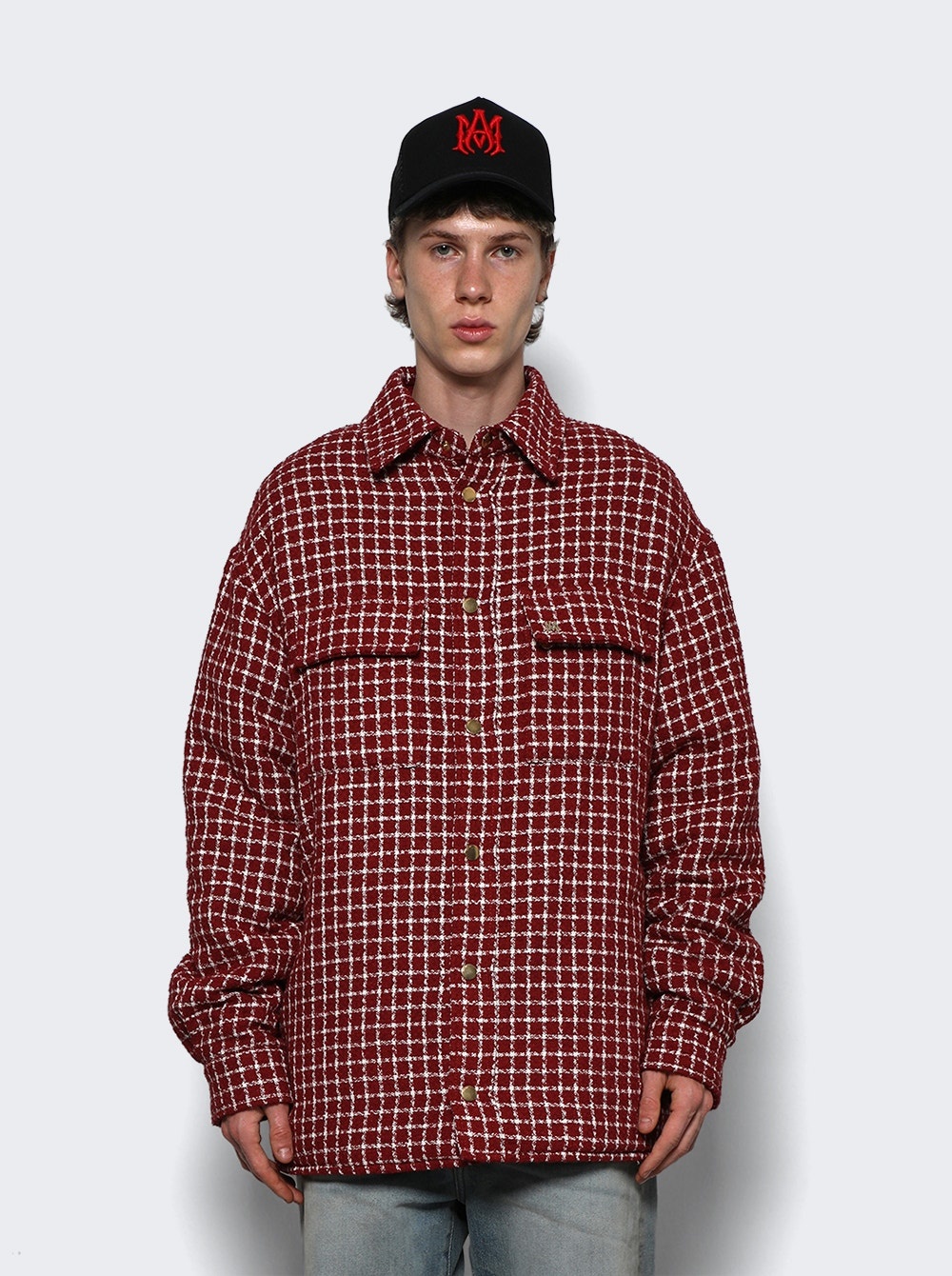 Boucle Padded Overshirt Deep Red - 3