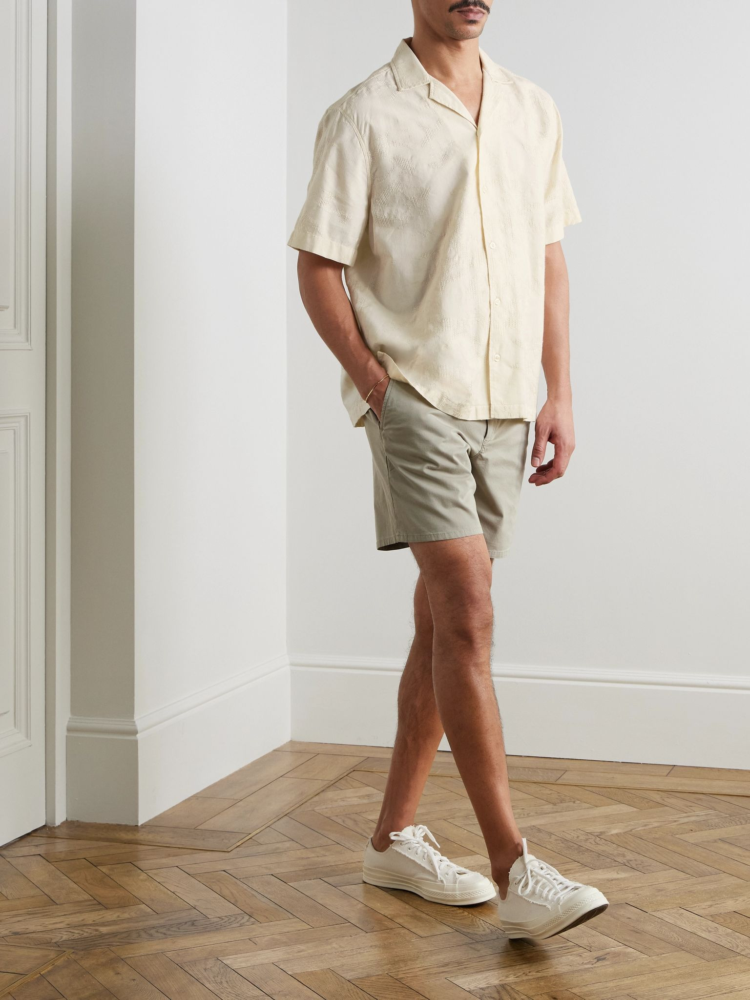 Franca Camp-Collar Cotton-Blend Jacquard Shirt Ecru - 2