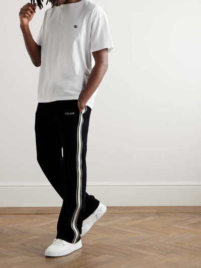 CELINE Straight-Leg Logo-Embroidered Striped Cotton-Blend Velvet Sweatpants outlook