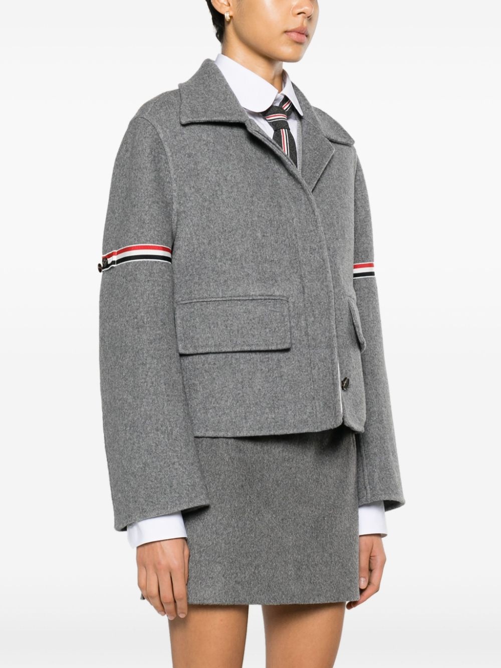 grosgrain-stripe brushed jacket - 3
